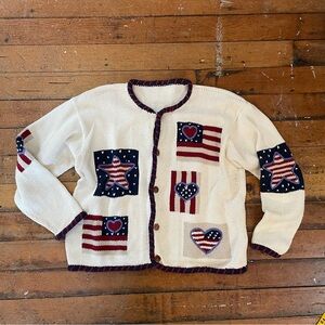 Vintage Norm Thompson cotton cardigan size M 4th of July, USA, Stars and Stripes
